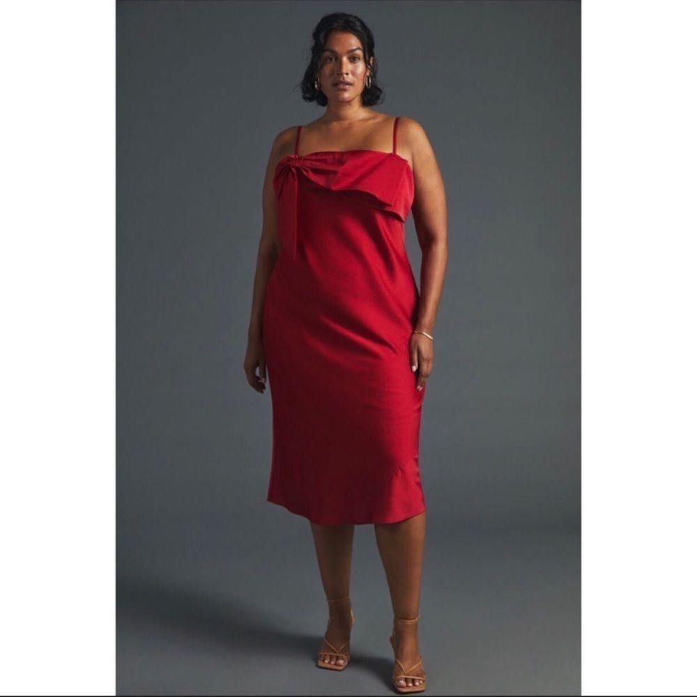 Anthropologie - Hutch Red Bow-Front Slip Midi
